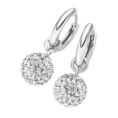 Paar Creolen FIRETTI "Schmuck Geschenk Silber 925 Kugel rhodiniert massiv", bunt (silberfarben, weiß, weiß), Ohrringe, Damen, 14,9mm, Silber 925 (Sterlingsilber), mit Kristallglas - Einhänger abnehmbar