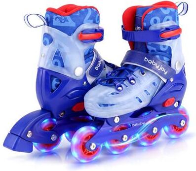 Costway 4-Size Adjustable Illuminating Kids Inline Skates with Light Up Wheels-Blue