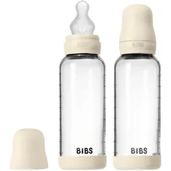 Bibs, Babyflasche, - Glass Baby Bottle Round Silicone Medium Flow - Ivory - 240 ml (2 pack) (240 ml)