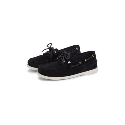 Bootsschuh TOMMY HILFIGER "HILFIGER SUEDE BOAT SHOE", Damen, Gr. 36, Leder, schwarz (dunkelblau), Veloursleder, Schuhe Bootsschuh, Freizeitschuh, Halbschuh, Schnürer mit modischen Durchzügen
