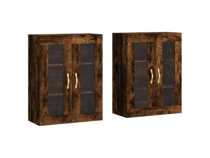 2 Stk. Wandschraenke Raeucheiche Holzwerkstoff Haengeschrank mit Glastuer Raeucheiche-Farbton, feuchtigkeitsbestaendig, als Sideboard-Aufsatz nutzbar, Montageanleitung enthalten