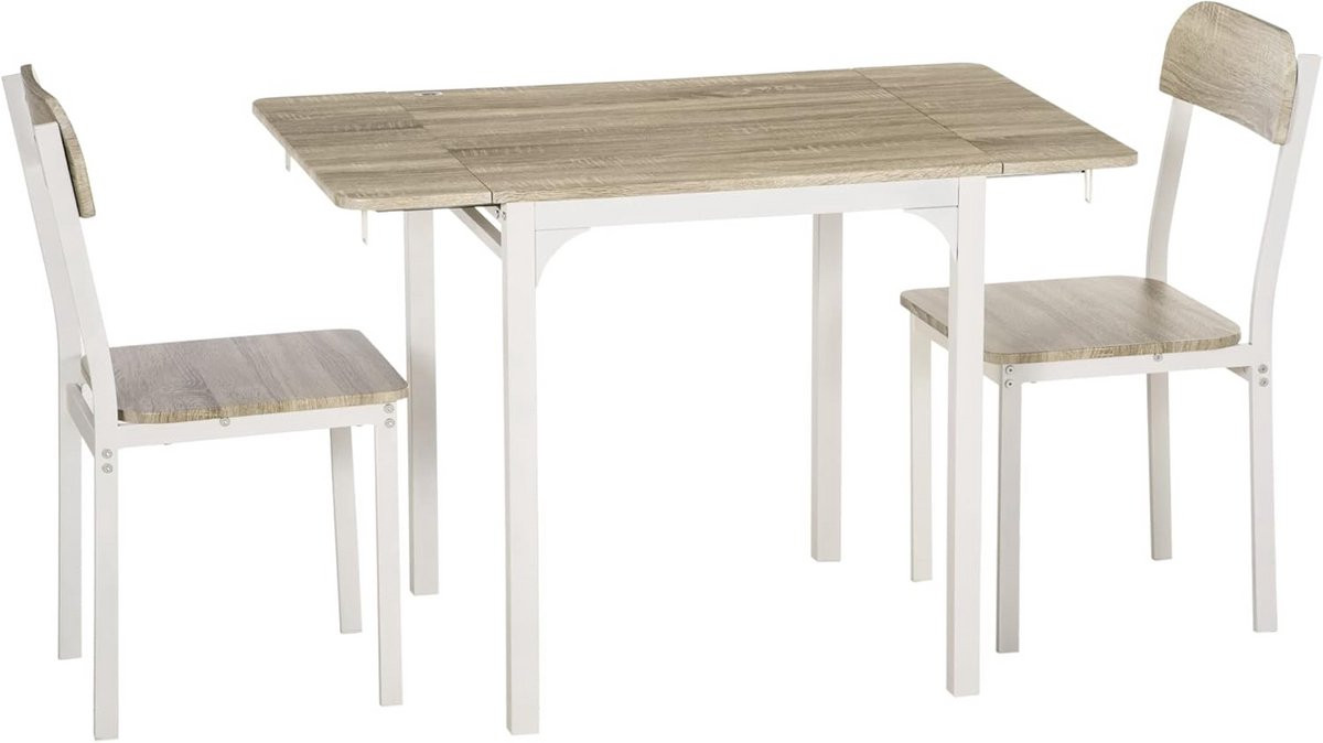 3-delige Eetkamerset met Opklapbare Tafel en 2 Stoelen voor Kleine Ruimtes