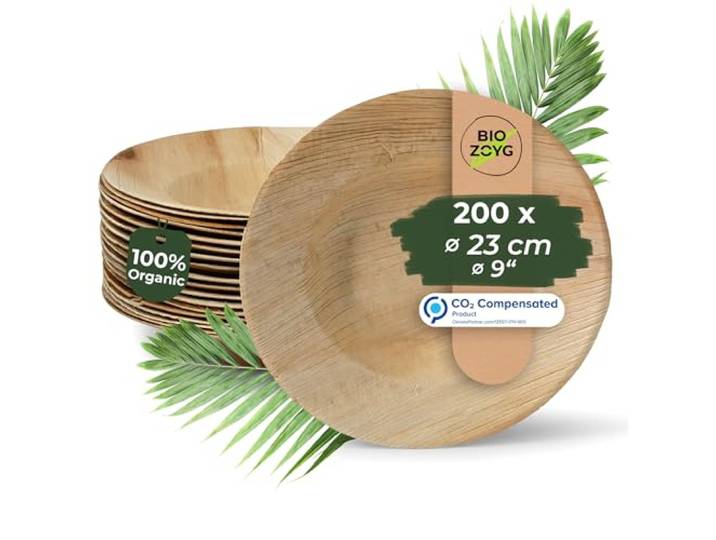 BIOZOYG Palmware - Hochwertige Einweg Suppenteller tief I rund 23cm 200 Stück Snackschale Palmblattgeschirr Pastateller Salatschale I kompostierbares Einweggeschirr biologisch abbaubar