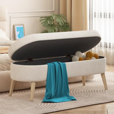 Sersper "Oval Storage Bench for Living Room/Bedroom/End of Bed/Entryway, 43.5"" Linen Fabric Upholstered Entryway Bench"