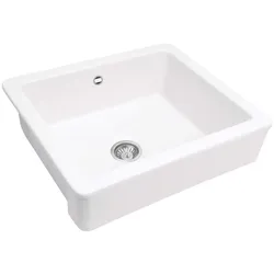 Neuesbad 1-Becken Landhaus Licht Keramikspüle 600x490x215 mit Befestigungs NB1DEZCB610H1
