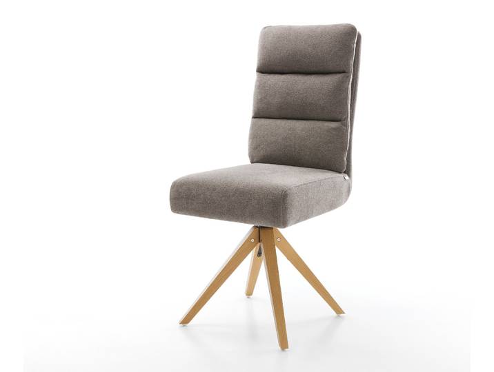 Drehstuhl Pela-Flex Strukturstoff Soft Taupe Holzgestell kantig Natur 360° drehbar Taschenfederkern, Esszimmerstühle