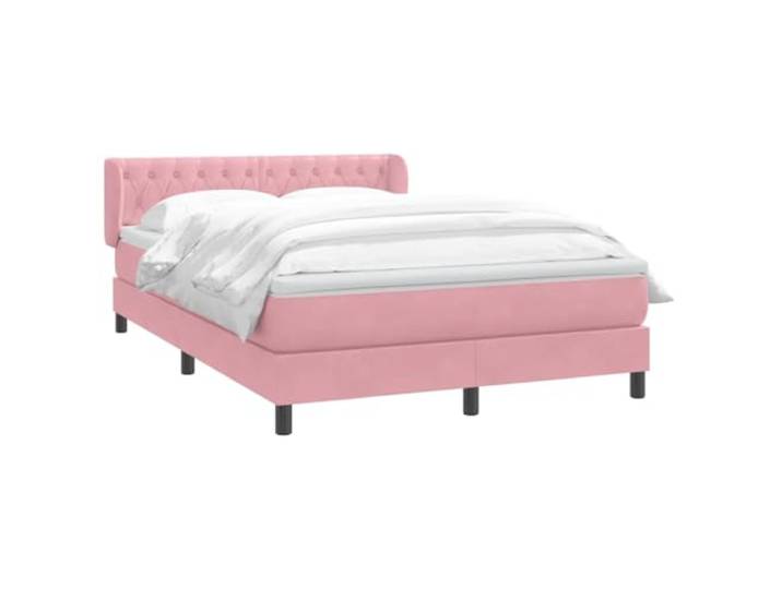 SKTQYQO Gefederter Bettrahmen mit Matratze Rosa 140 x 220 cm aus Samt Kopfteil verstellbar, Topper inklusive, Taschenfedern, Lattenrost