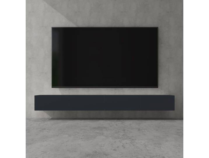 doporro Meuble TV Bas 280cm Armoire TV Gris Noir Mat Table de Télévision Salon avec Portes Meuble TV Suspendu MBTV02