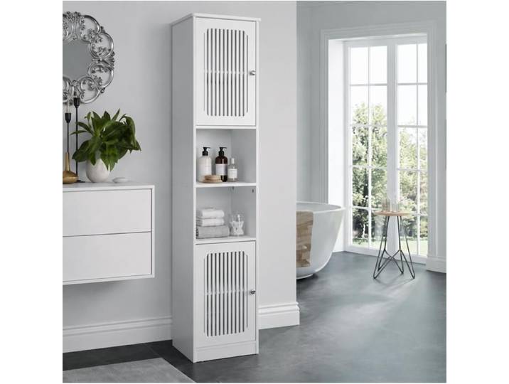 SENVIRO Colonne de salle de bain blanche 163 cm étagères réglables