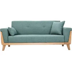 Skandinavisches Sofa 3-Sitzer aus graugrünem Stoff und hellem Holz FJORD