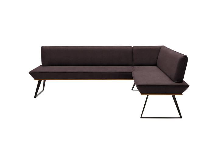 Voleo Eckbank, Braun, Schwarz, Eiche, Metall, Eiche, massiv, 5-Sitzer, L-Form, 243x163 cm, Stoffauswahl, seitenverkehrt erhältlich, Esszimmer, Bänke, Eckbänke