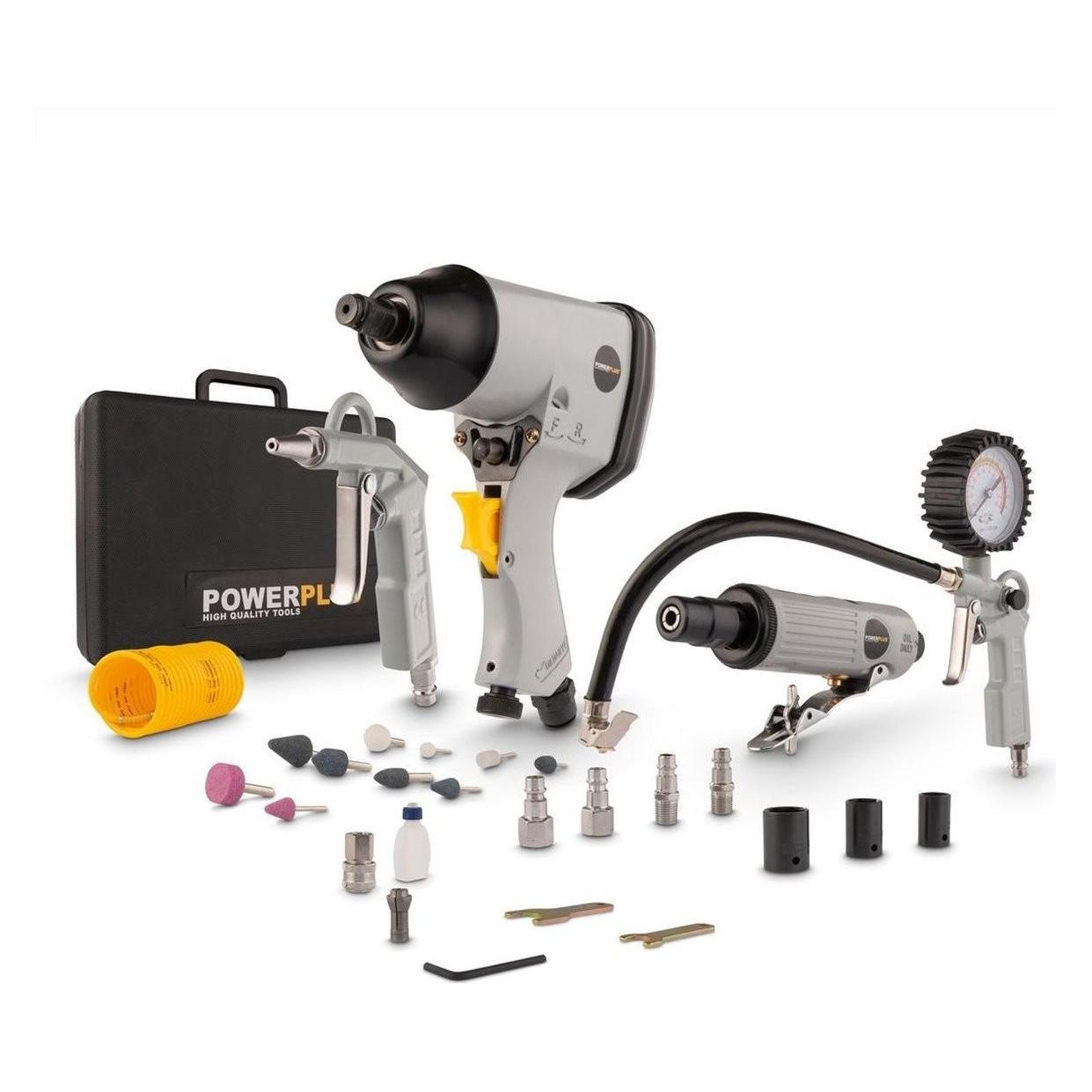 Powerplus POWAIR0021 Pneumatische basisset - 5 delig - Incl. moersleutel, mini-stift-slijptol, bandenoppomppis (POWAIR0021)