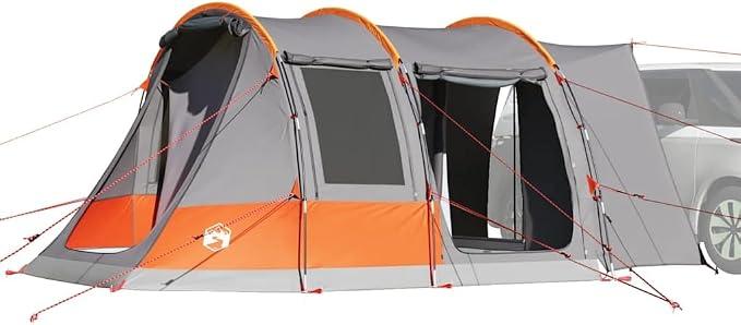 Autozelt für 2 Personen in Grau und Orange mit wasserdichtem Design, robusten Stangen und einfachem Aufbau für Camping, Festivals und Autoreisen, faltbar und tragbar