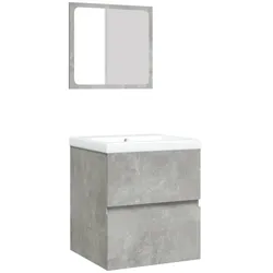 Helloshop26 - Badezimmer-Waschtisch mit Waschbecken und Spiegel Betongrau 02_0006644