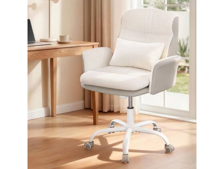 Chaise de Coiffeuse avec Oreiller Siège Pivotant à Bascule Chaise de Bureau pour la CASA en Tissu Sherpa et PU