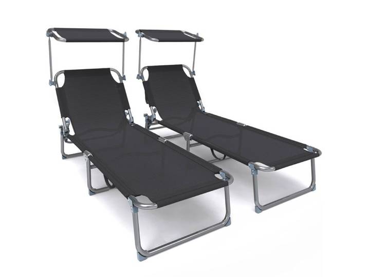VOUNOT® Transat pare soleil Textilene et range magazine Lot de 2 pcs Noir