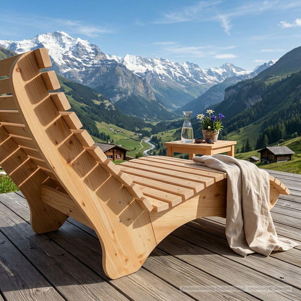 Holzliege Wellenliege Waldsofa Relaxliege Gartenliege "Ruhe-Vroni" (Lärche) Breite 120cm Himmelsliege