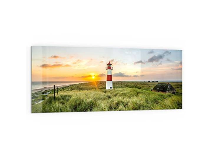 DEQORI Küchenrückwand Glas Motiv Leuchtturmliebe 125x50 cm Bad- oder Herd-Rückwand Herdblende Spritzschutz für Küche & Badezimmer moderne Deko für Fliesenspiegel