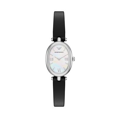 Quarzuhr EMPORIO ARMANI "SINFONIA", schwarz (schwarz, perlmuttfarben), Armbanduhren, Damen, edelstahlfarben, Quarzuhr, Armbanduhr, Damenuhr, Lederarmband, analog