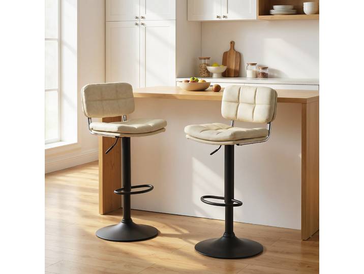 HOMCOM Tabourets Bar Pivotants Réglables Crème (Lot de 2)