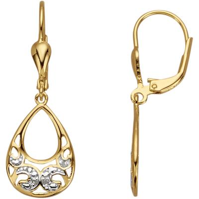 Paar Ohrhänger FIRETTI "Schmuck Geschenk Silber 925 Ohrschmuck Ohrringe Tropfen Bicolor", silber (gelbgoldfarben, silberfarben, w = weiß), Ohrringe, Damen, 0,03, 0,03 P3 = leicht erkennbare Einschlüsse, Diamanten Silber 925 (Sterlingsilber),...