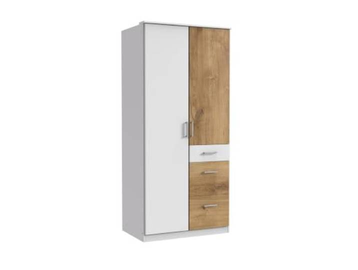 Kleiderschrank Click in Weiß mit Plankeneiche 91 cm Breite, ohne Spiegel