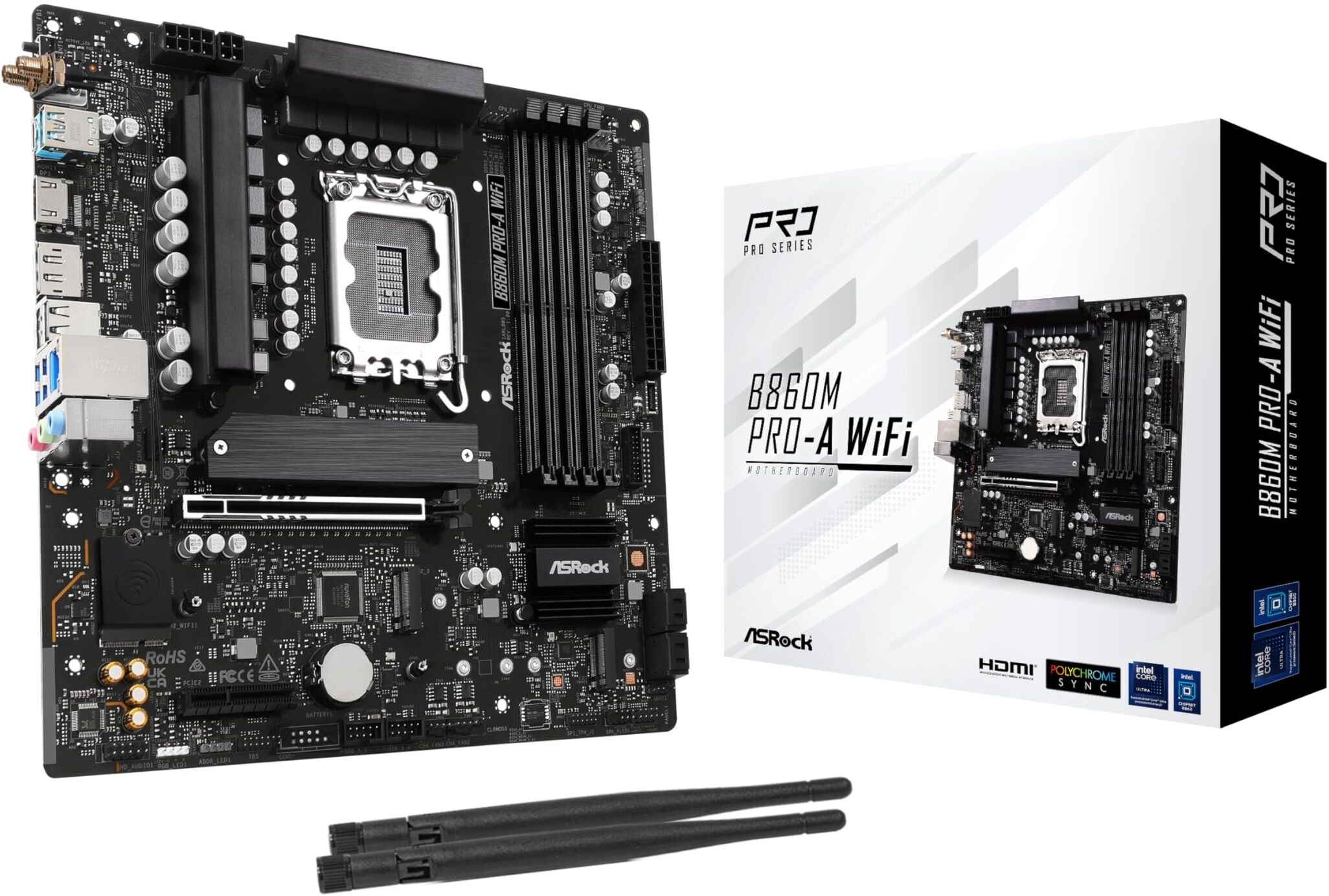 ASRock B860M Pro-A Intel B860 LGA1851 DDR5 Micro-ATX Motherboard, 2.5G LAN - Wi-Fi 6E