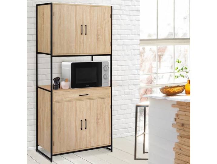 IDMARKET Buffet de cuisine 80 CM DETROIT meuble 4 portes design industriel + tiroir