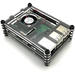 Gehäuse für Raspberry Pi 3B+, 3B, 2B mit Lüfter, stackable, transparent/schwarz