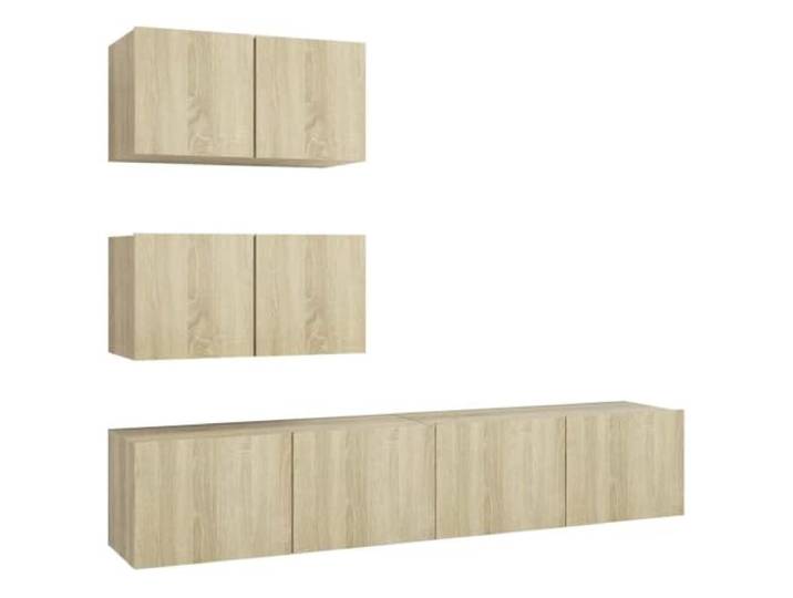 Roanoer 4-TLG. TV-Schrank-Set Wandmontage Sonoma-Eiche Holzwerkstoff Wandhängendes Lowboard-Set fürs Wohnzimmer mit 4 Modulen, reichlich Stauraum für Medien und pflegeleichter Oberfläche.