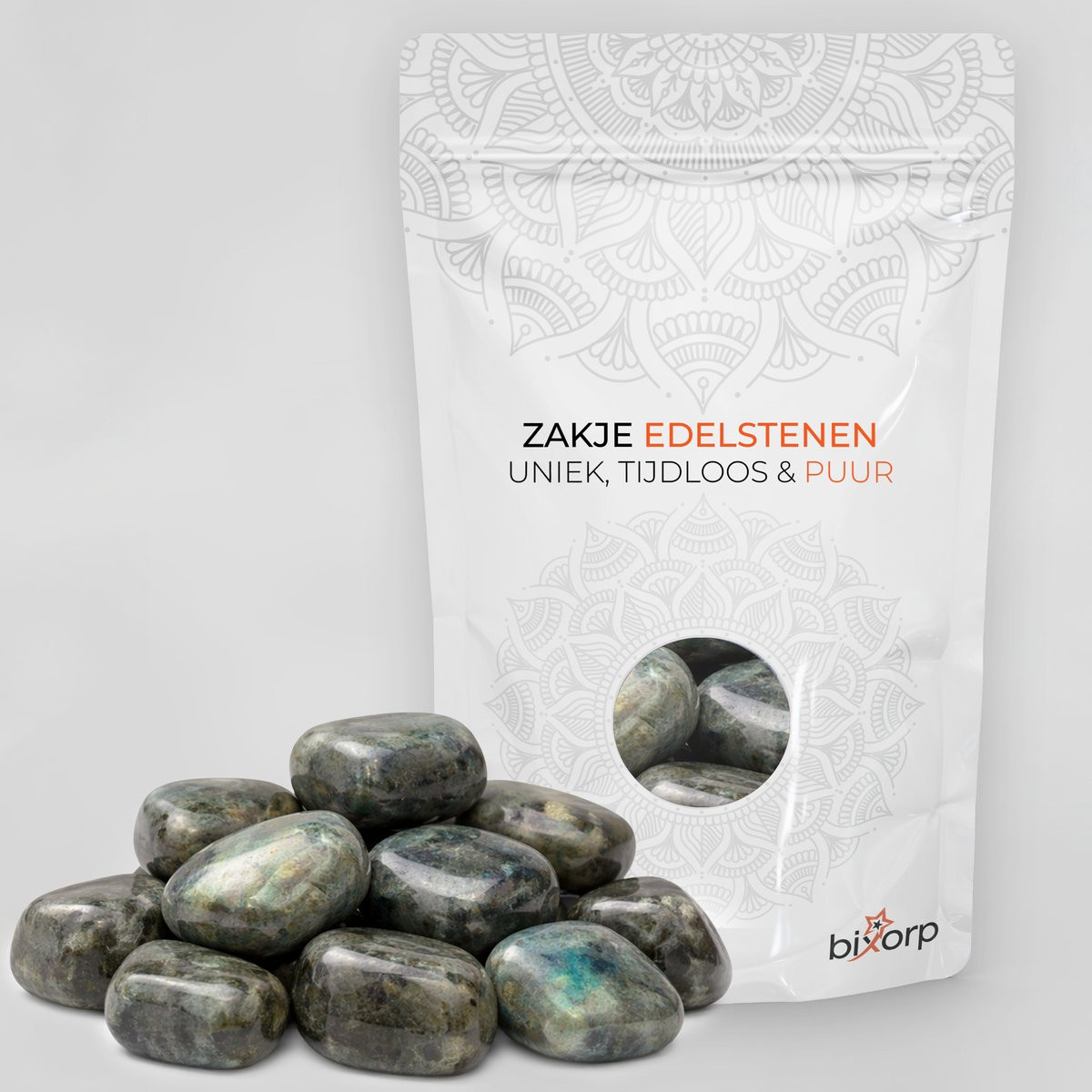 Bixorp Zak met Natuurlijke Labradoriet Trommelstenen - 200g