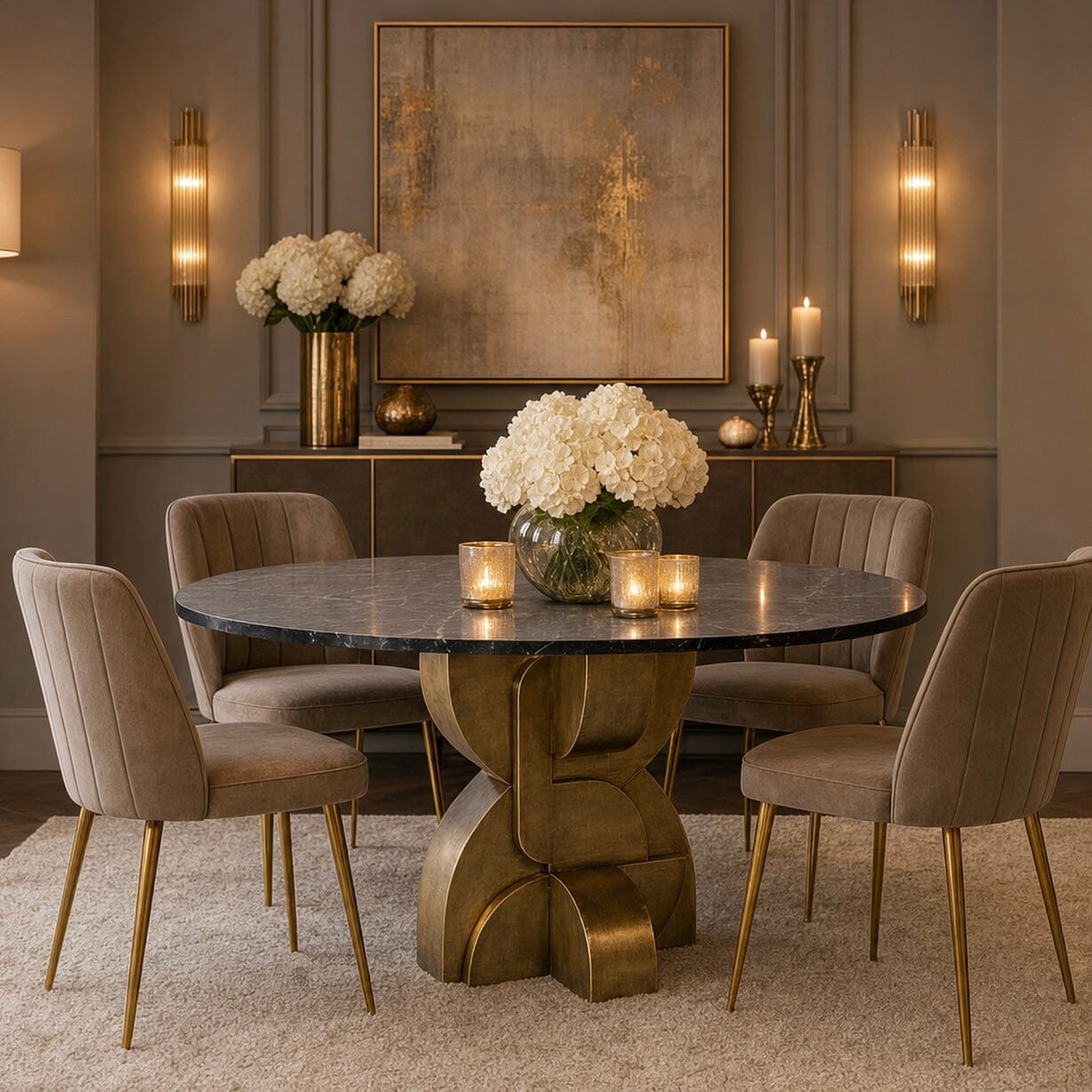Palermo Gold Dining Table with Black Marble Top