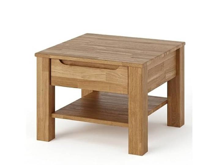 EDELHOLZ Wohnzimmertisch Eiche Massivholz mit Schublade – Moderner Couchtisch 60 x 60 cm