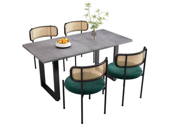 Table à manger avec chaises 4 personnes 1 table rectangulaire et 4 chaises velours noir et gris