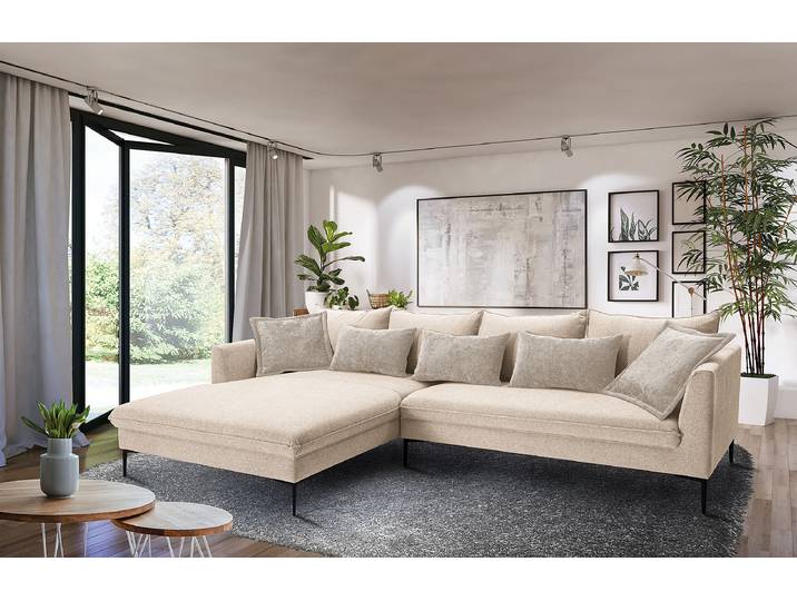 Ecksofa mit Longchair Beige Chenille Marisa / Chenille Tringa 321 x 90 x 187cm Longchair davorstehend links Modern