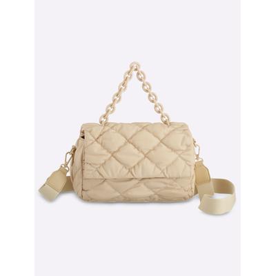Umhängetasche HEINE, Damen, Gr. B/H/T: 27,5cm x 16cm x 9cm, beige, Kunststoff, Metall, Viskosemischung, unifarben, Taschen Umhängetasche