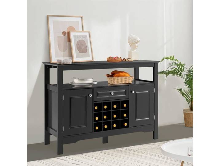 GIANTEX Buffet de Cuisine avec Support Amovible de Rangement pour 12 Bouteilles Étagère Tiroir Armoire 116X40X82CM Noir