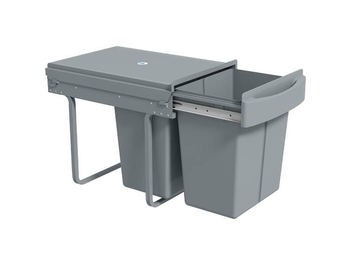 ComfortXL Mülleimer De-17657 ausziehbar mit 2x20L Fächern Grau, Kunststoff, 33.5x41x52 cm, Haushalt & Reinigung, Reinigung, Mülleimer & Abfallsammler