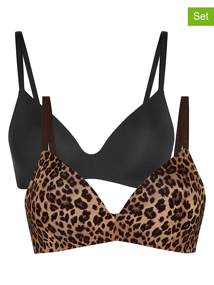 Hunkemöller 2er-Set: Bügellose-BHs "Mona" in Schwarz/ Hellbraun - 85C