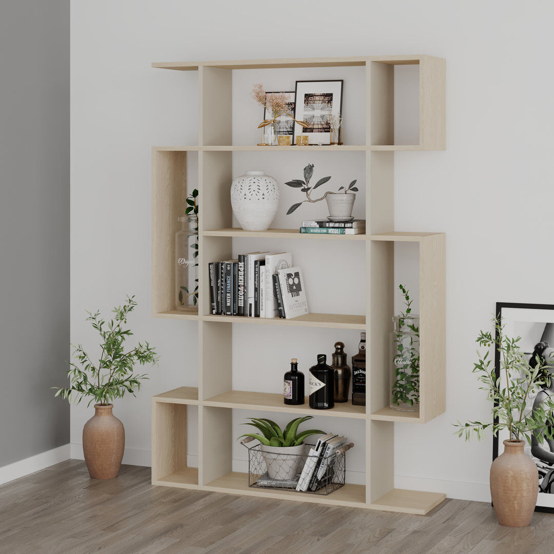 Zipcode Design Mito 5 Tiers Wall Mounted Bookcase Modern Display Unit Beige/Sandstone 161cm H X 109cm W X 25cm D