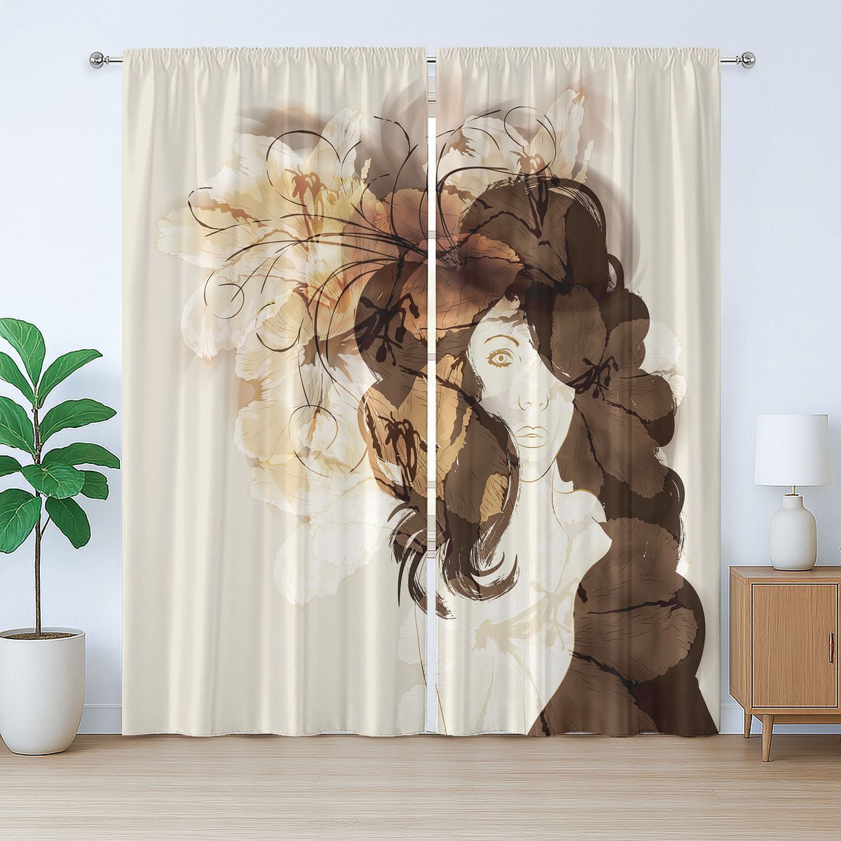 ABAKUHAUS Rustiek Gordijn met Abstract Bloemenpatroon, Multicolor, 280 x 175 cm