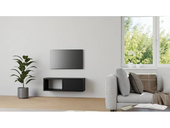 Kleines Hängesideboard nach Maß MDF Lackiert Tiefs­chwarz RAL&nbsp;9005