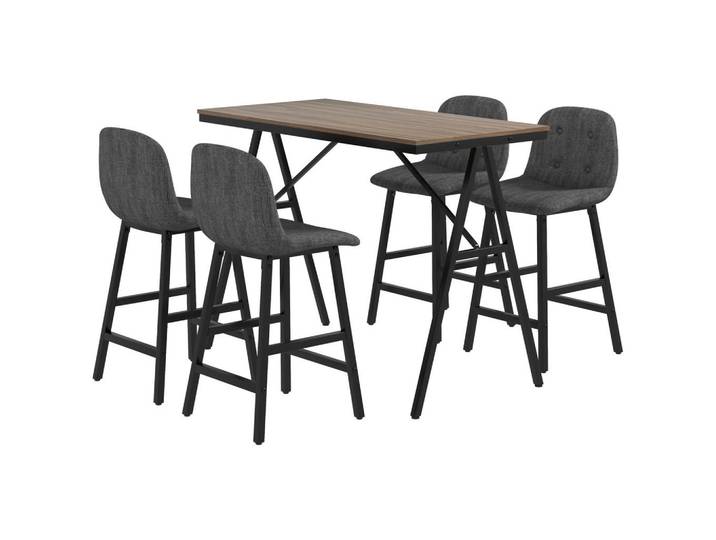 Homcom Bartisch mit Barhocker Set, 5-teilig Essgruppe, Küchentisch, Bartisch Set, Braun, Dunkelgrau, 60x91x120 cm, Esszimmer, Barmöbel, Barschränke & Theken