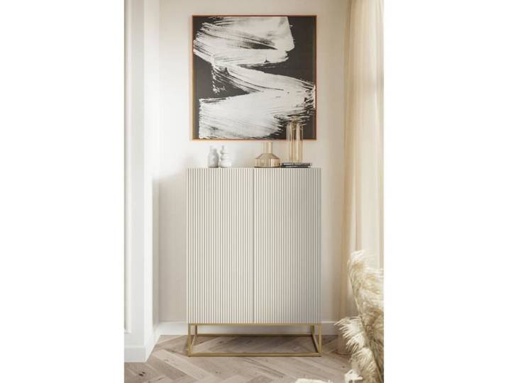 Commode haute à deux portes - VELDIO - 90 cm - taupe (gris-beige)