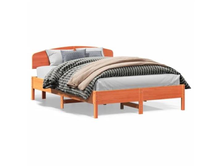 PUGYNBK Bett aus Kiefernholz, 160 x 200 cm, ohne Matratze Lattenrost, Kopfteil, Rückenstütze, robuste Struktur, rustikaler Stil
