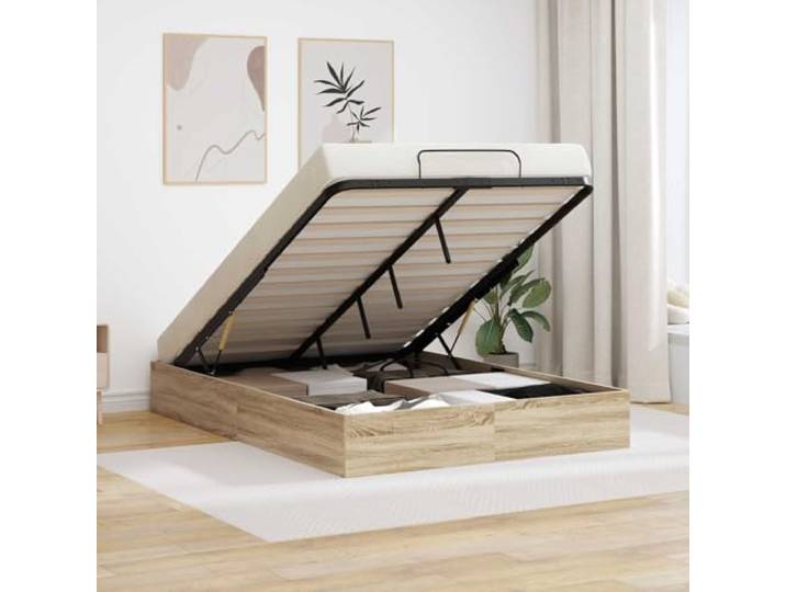 Ottoman Bettgestell Spanplatte Gaslift Schlafzimmer Modern 193 x 120 x 25 Ottoman Bettgestell Sonoma-Eiche 193 x 120 x 25 cm Spanplatte mit Gaslift Stauraum Bettrahmen Modernes Design ohne Boxspring