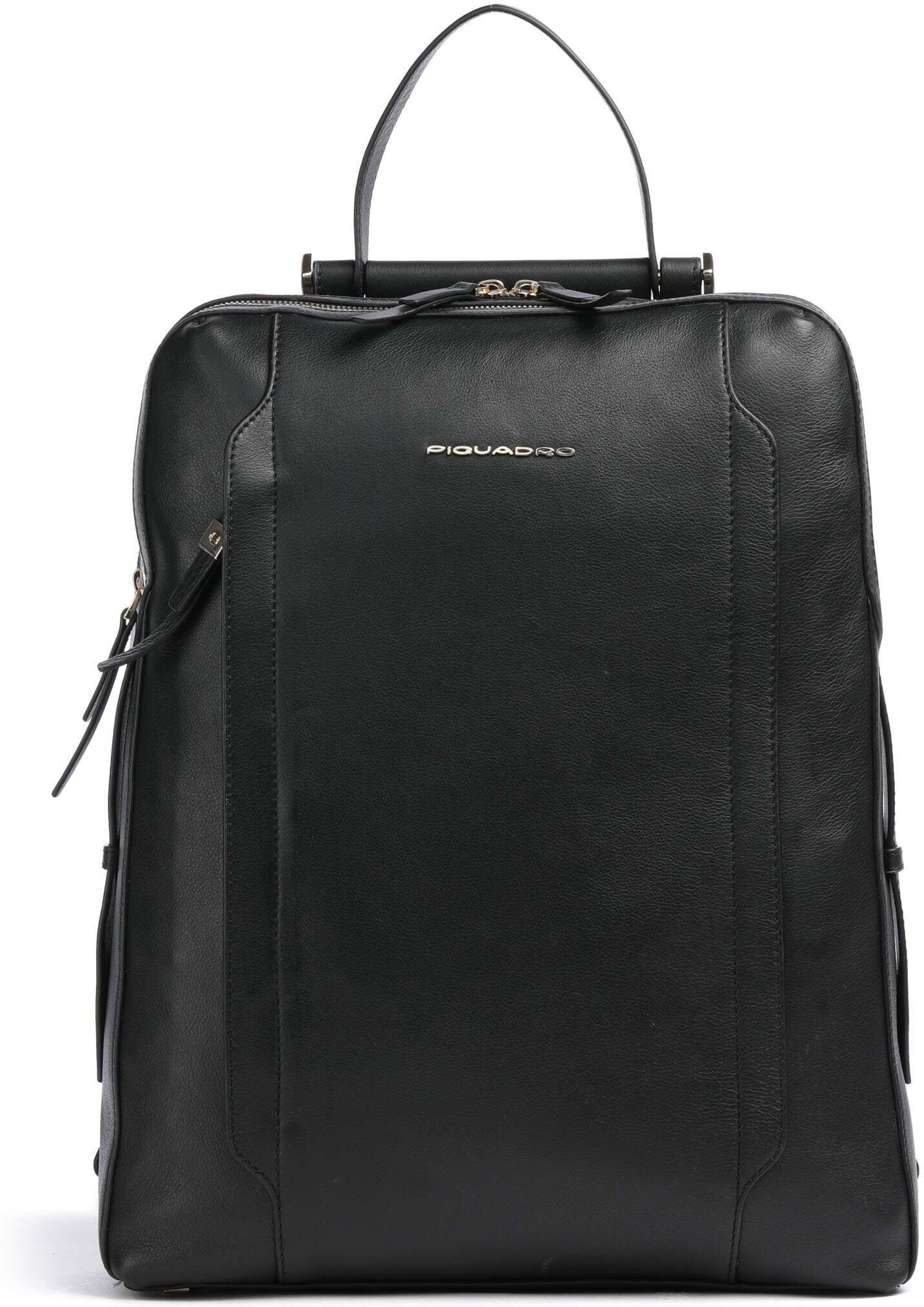 Piquadro Circle Rucksack aus Leder, schwarz