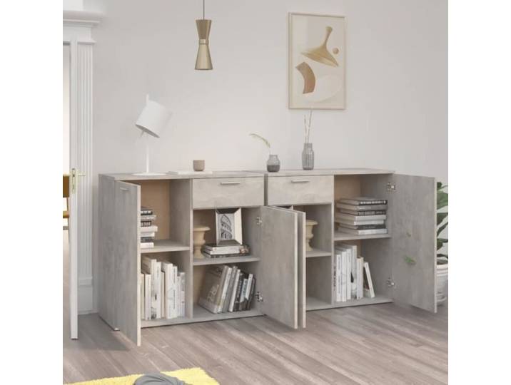 JIM - MEUBLE ENFILADE - Buffet Gris béton 160x36x75 cm Aggloméré(7705)