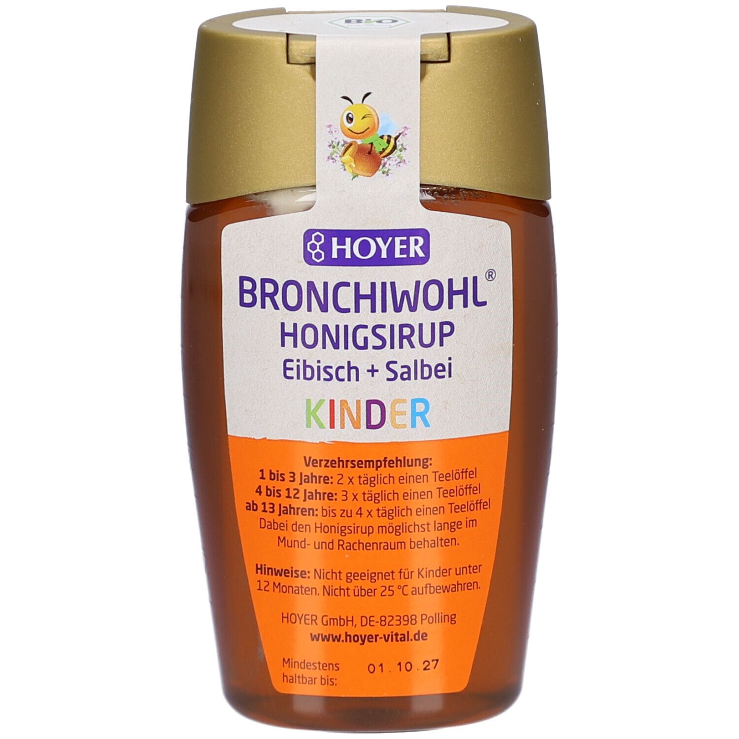 Hoyer Bronchiwohl Honigsirup Eibisch+Salbei Bio Ki 250 g Sirup
