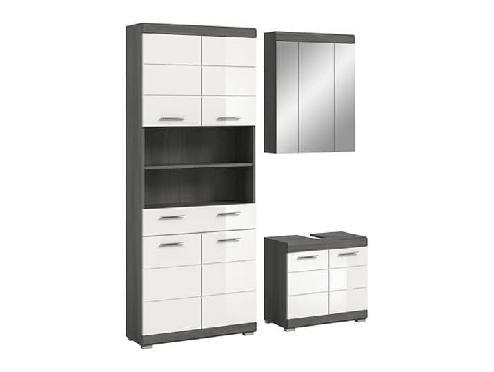 xonox.home – Badkombination Scout 149x191x34 cm in Rauchsilber Nachbildung und weiß Hochglanz – Stilvolles Komplettset fürs Bad – harmonisch, funktional & geradlinig im Design
